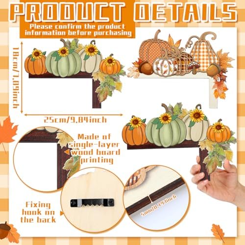 Cinnvoice 2 Pcs 7" x 9.8" Wooden Fall Pumpkin Door Corner Decor
