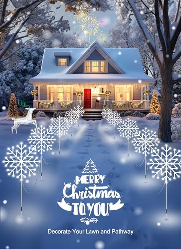 Brightown Snowflake Lights Outdoor, 5 Large Snowflake Christmas Pathway Lights Outdoor Christmas Decorations Yard Sidewalk Walkway Driveway Marker Stake, White