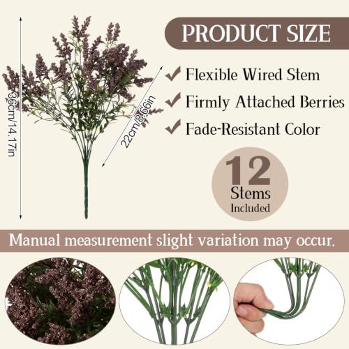 Zeyune 12 Pcs Fall Faux Rose Purple Berry Stem, 14 Inch Sedum Berry Pick