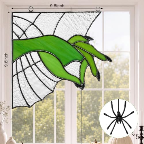 Junkin 1 Pair Halloween Stained Glass Window Door Corner Panel, 9 x 9 in
