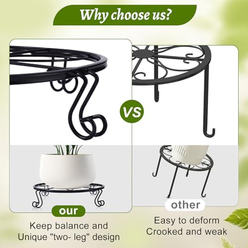1/2/4 Pack 10/12 Inch Heavy Duty Iron Plant Stands - Rustproof Metal Flower Pot Holder for Indoor Outdoor Use, Round Wrought Iron Planter Stand for Corner Gardening, Patio, Balcony Decor- Black (12IN4PCS)