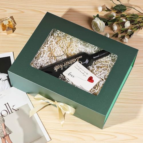 3 Pcs Green Extra Large Gift Box for Presents with Ribbon 16.5x13x5.3 Inches Clear Gift Box with Window Magnetic Closure Gift Boxes with Lids