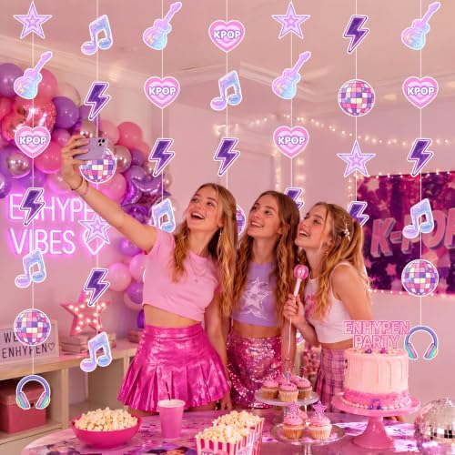 Xinnun 8 Pcs Kpop Birthday Decorations Garland Pink Purple Music Banner