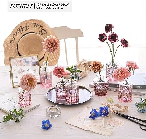 SUPMIND Glass Bud Vases Set, 12pcs Pink Small Flower Vases in Bulk