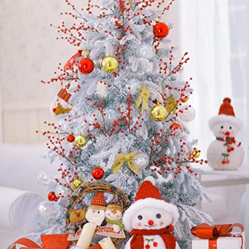 Red Holly Berry Stems for Christmas Tree,Total of 840 Red Berries,16.7in 24Pack Berry Stems,Hand Made Christmas Decor,Artificial Burgundy Berries, Christmas Picks