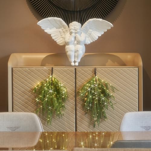 Hairui Lighted Christmas Teardrop Swag with Timer 96 LED Fairy Lights, Norfolk Pine Branch Lights 22IN Battery Operated for Home Wall Fireplace Mantle Xmas Decoration Indoor Outdoor