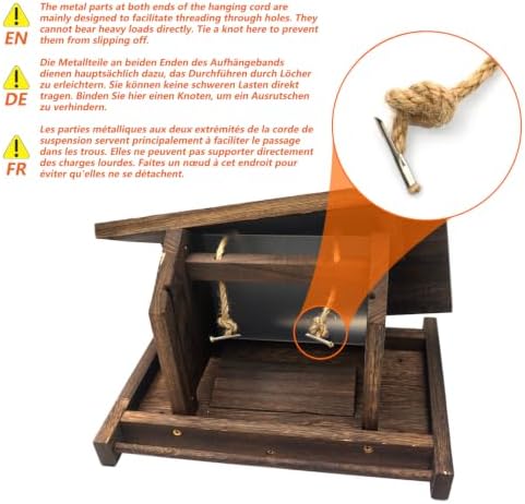Hanging Wooden Bird Feeder Outdoor Large Capacity Wood Birdfeeder with Surface Treatment for Feeding Outside Garden Wild Birds Finches Robin Sparrow Blue Jay Chickadees
