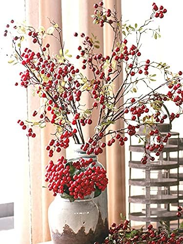 Artificial Pip Berry Stems,3Pack 27.5Inches Red Berry Stems Berry Spray Picks Handmade Berry Picks for Table Home Wedding Christmas Holiday Decor, 210715XU01-2-3-10458-1150250041
