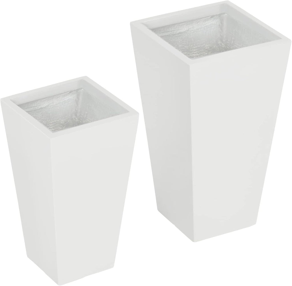 Outsunny 2-Pack Outdoor Planter Set with Drainage Holes, 22in & 18in, White | Flower Pots, Durable & Stackable Plant