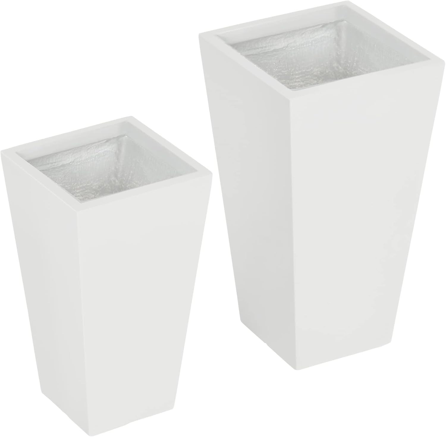 Outsunny 2-Pack Outdoor Planter Set with Drainage Holes, 22in & 18in, White | Flower Pots, Durable & Stackable Plant