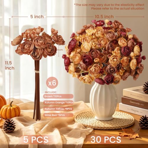 Alupssuc 30Pcs Ranunculus Artificial Flowers Fall Faux Silk Mini Ranunculus