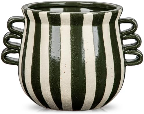 Ceramic Planter Pot Modern Striped Triple Handle Flower Pot No Drainage
