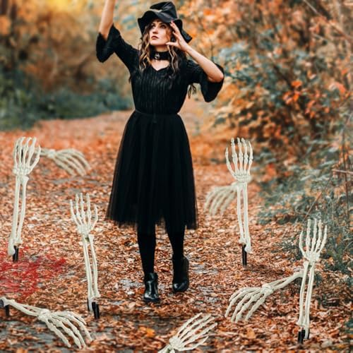 DIYDEC 10 PCS Halloween Skeleton Arm Decor White Hands Stakes for Outdoor