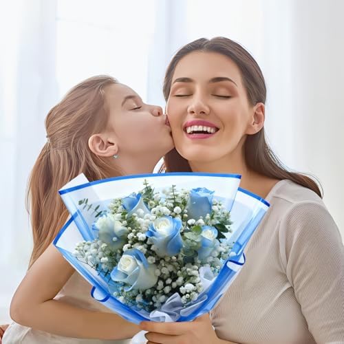 DEWJDFSC 20 Sheets Flower Bouquet Wrapping Paper Floral Korean Blue-4