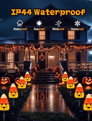 4 Candy Corn Pathway Marker Lights Outdoor, 7Ft Halloween Decoration Stake