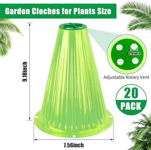 UQM 20 Pack Garden Cloches for Plants with Rotary Vent Cover Reusable