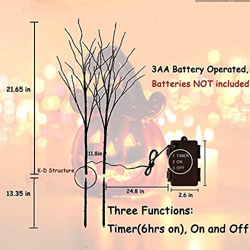 LITBLOOM Halloween Tree Branch Lights 32IN 100 Orange LED with Timer, Lighted Black Twig Branches with Fairy Lights for Halloween Decoration Indoor Outdoor