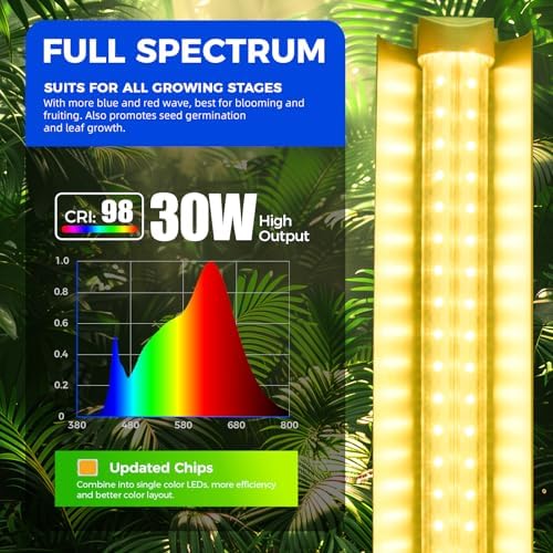 Barrina 3FT T8 Grow Light, 30W Full Spectrum Plant Light, Yellow, 6 Packs