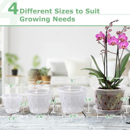 Orchid Pot, 3 4 5 6 Inch 8 Pack Orchid Pots with Holes and Saucers