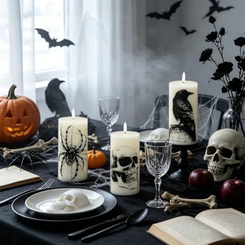 Eldnacele Skull Halloween Flameless Candles Battery Operated Remote Timer