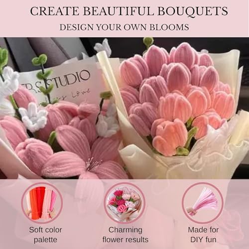 Pipe Cleaner Flower Kit, 700 PCS Chenille Stems in 7 Colors, Tools Included