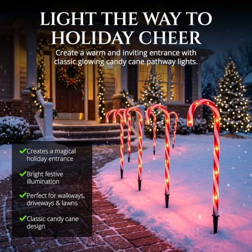 Pre-Lit Candy Cane Decorations -Pathway Christmas Lights, 26-Inches Tall (66 cm), Set of 5, Outdoor Christmas Decorations Yard Candycane Peppermint Lights - 2 Pack (Total 10 Lights)