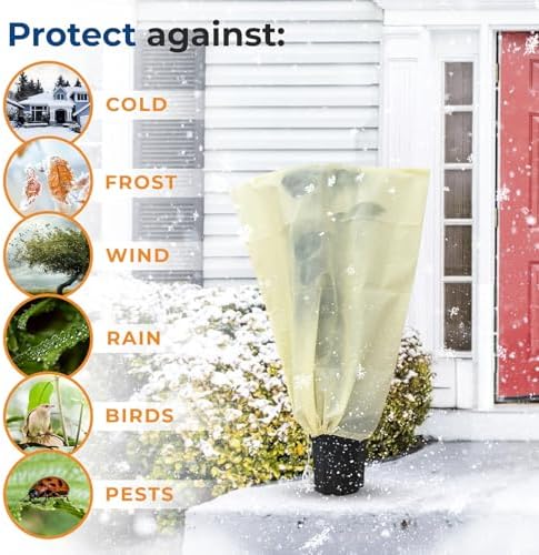 Plant Covers Freeze Protection, 2 Packs 23''W x 30''H Frost Protection Covers with Zipper & Drawstring, Winter Frost Cloth for Potted Plants, Outdoor Plant Blankets for Cold Weather