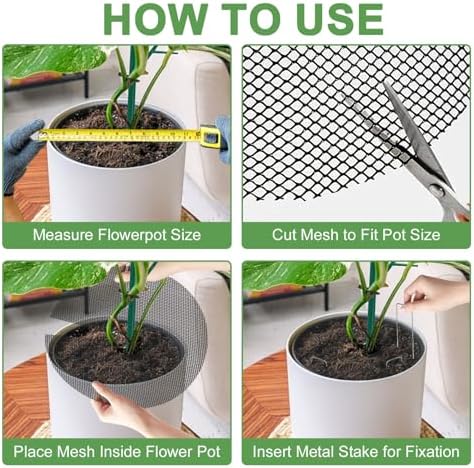 6 Pack Plant Pot Soil Cover Grids with 24 U-Shaped Nails, 11.8 Inch Cuttable Cat & Animal Digging Stopper, Indoor Outdoor Soil Protector for Potted Plants