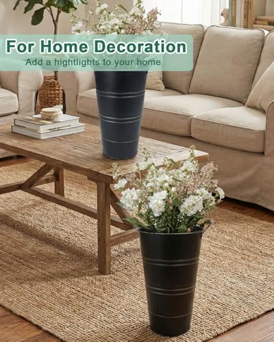 12 Inch Galvanized Metal Vase, 6 Pack Tall Flower Buckets with Handles