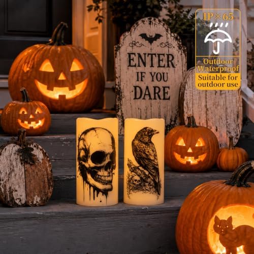 Amagic 3"x6" Halloween Flameless Candles, Waterproof LED Pillar Candles