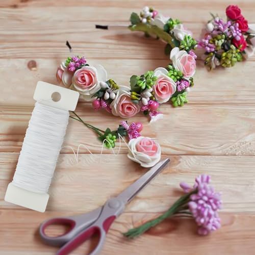 CCINEE 22 Guage White Floral Wire,3 Rolls 115 Yard White Florist Paddle Wires for Flower Arrangment, Christmas Wreath Making Garland Decoration Supply