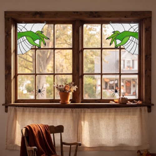 Junkin 1 Pair Halloween Stained Glass Window Door Corner Panel, 9 x 9 in