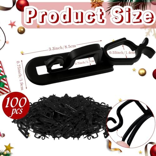 Christmas Light Clips All in One Clips 100Pack, Universal Gutter and Shingle Clip Hooks for Hanging C7, C9 and Mini Lights, Outdoor Xmas Holiday Light Hanger Clip Outside, No Tools Required - Black