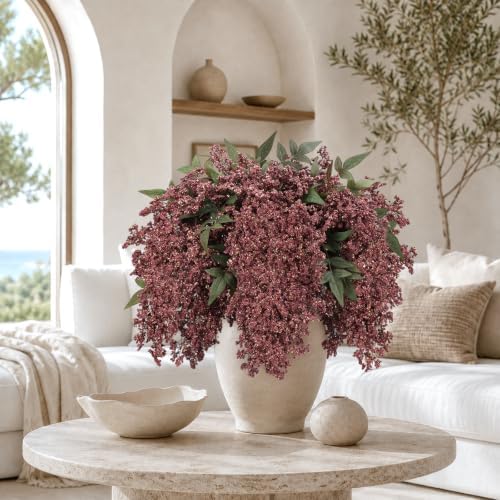 6Pcs 43'' Artificial Nandina Berry Stems Muted Burgundy Branches Home Decor