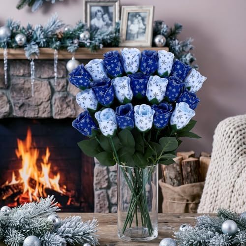 12 Pcs Christmas Winter Flower Snowflake Artificial Roses 17''