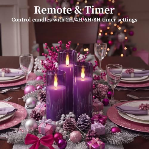 Homemory Purple Flameless LED Pillar Candles, Remote Timer, 9 Pack