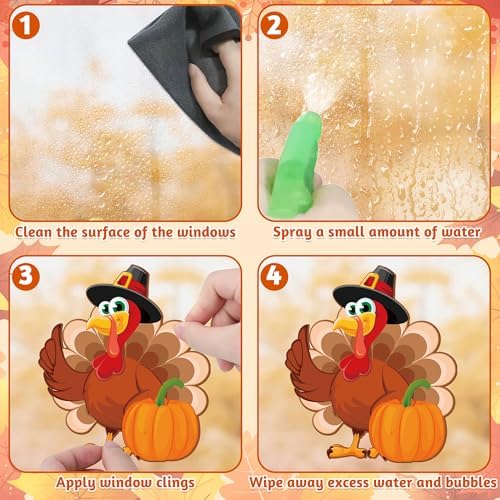 9 Sheets Thanksgiving Window Clings, 116PCS Thanksgiving Decorations Window Stickers, Turkey Decal Stickers with Cute Cones Nuts Maple Leaves Patterns for Fall Harvest Decorations Decor Accessories