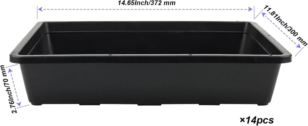 14 Pack 15 x 12 Inch Seed Starter Trays, Plastic Garden Mesh Bottom Plant Germination Trays, Black Growing Tray for