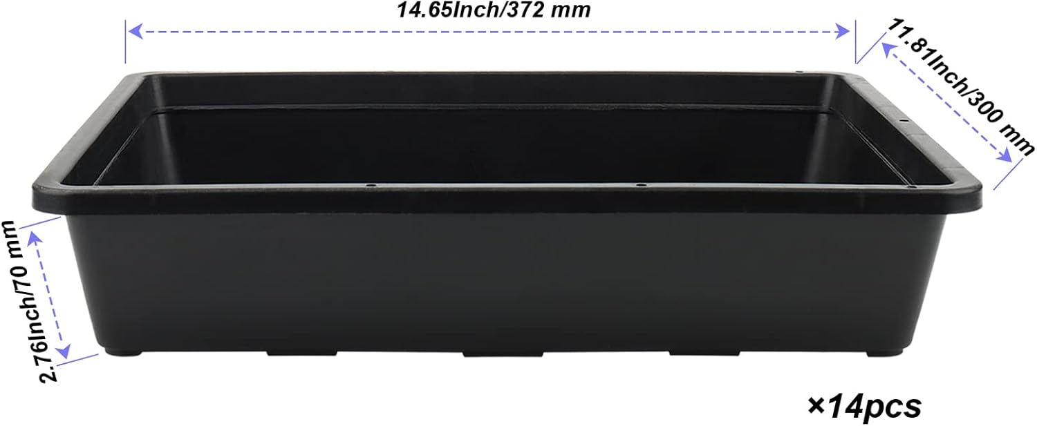14 Pack 15 x 12 Inch Seed Starter Trays, Plastic Garden Mesh Bottom Plant Germination Trays, Black Growing Tray for