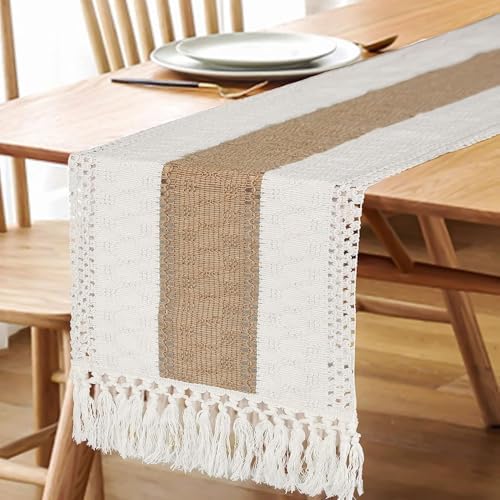 FEXIA Boho Table Runner for Fall Home Decor 12x90 Rustic with Tassels