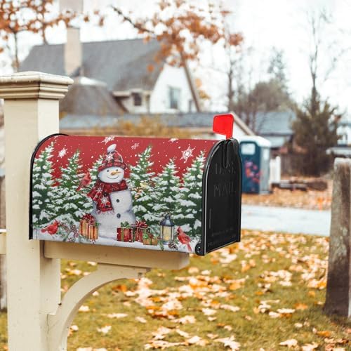 Kawani Christmas Snowman Mailbox Covers Magnetic Standard Size 21"x25.5" Merry Christmas Tree Mailbox Wraps Red Bird Snowflakes Post Letter Box for Holiday Outdoor Decoration