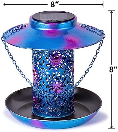 Ottsuls Solar Bird Feeder for Outdoors Hanging, Metal Wild Cardinals Garden Lantern with S Hook, Weatherproof and Water Resistant Birdfeeders as Gift Idea for Women Mom Grandma Bird Lovers (Blue)