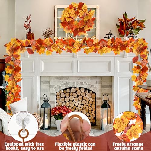 4Pcs 23.6FT Maple Leaf Autumn Garland for Thanksgiving Halloween Fall Decor