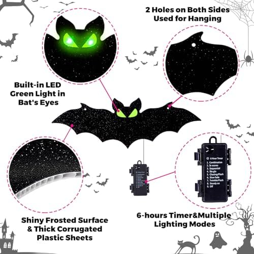 4PCS Lighted Halloween Hanging Bats for Yard Outdoor Decoration