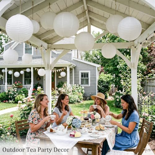 White Paper Lanterns, 12Pcs 6-12 Inch Round Hanging Party Decorations