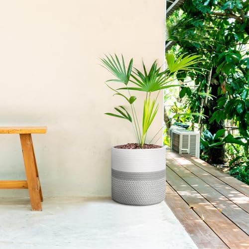 Plant Basket with Stand,10 Inch,White and Gray