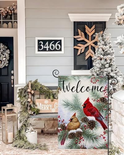 Welcome Christams Garden Flags for Outside 12x18 Inch Double Sided