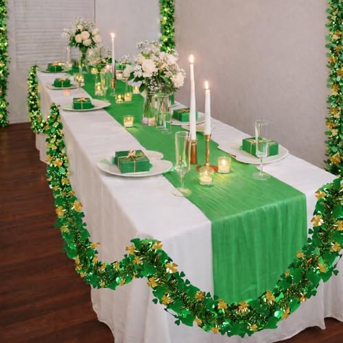 Yuubin St.Patrick's Day Garland Decor,50Ft Green Gold Tinsel Garlands Shamrock Hanging Decorations for St Patricks Day Home Indoor Outdoor Irish Party Supplies