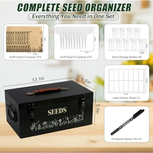 Large Seed Storage Organizer Box with Handle, Bamboo Seed Packet Storage