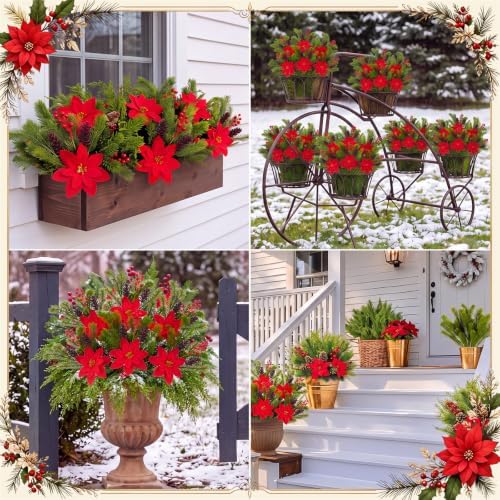 24 Pcs Christmas Artificial Flower Plant Outdoor Window Decor, Green Plant